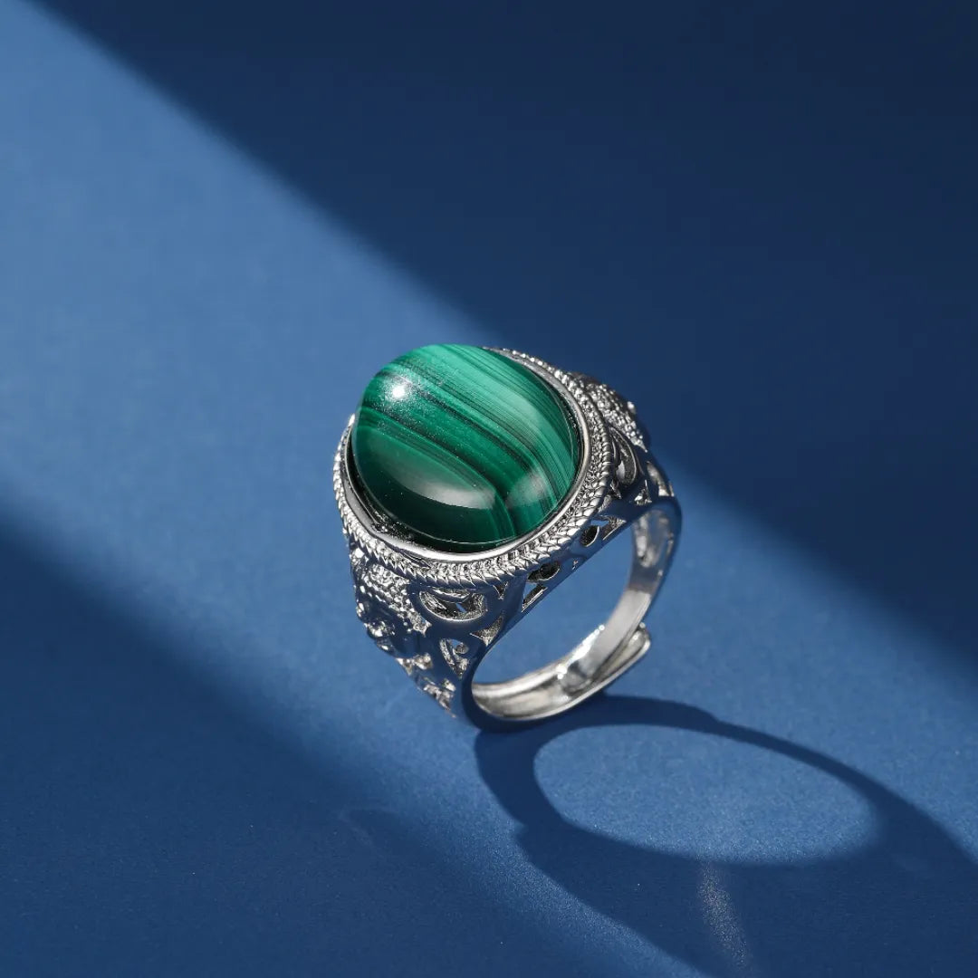 Malachite or Tiger Eye Ring "Spiritual Energy" Silver