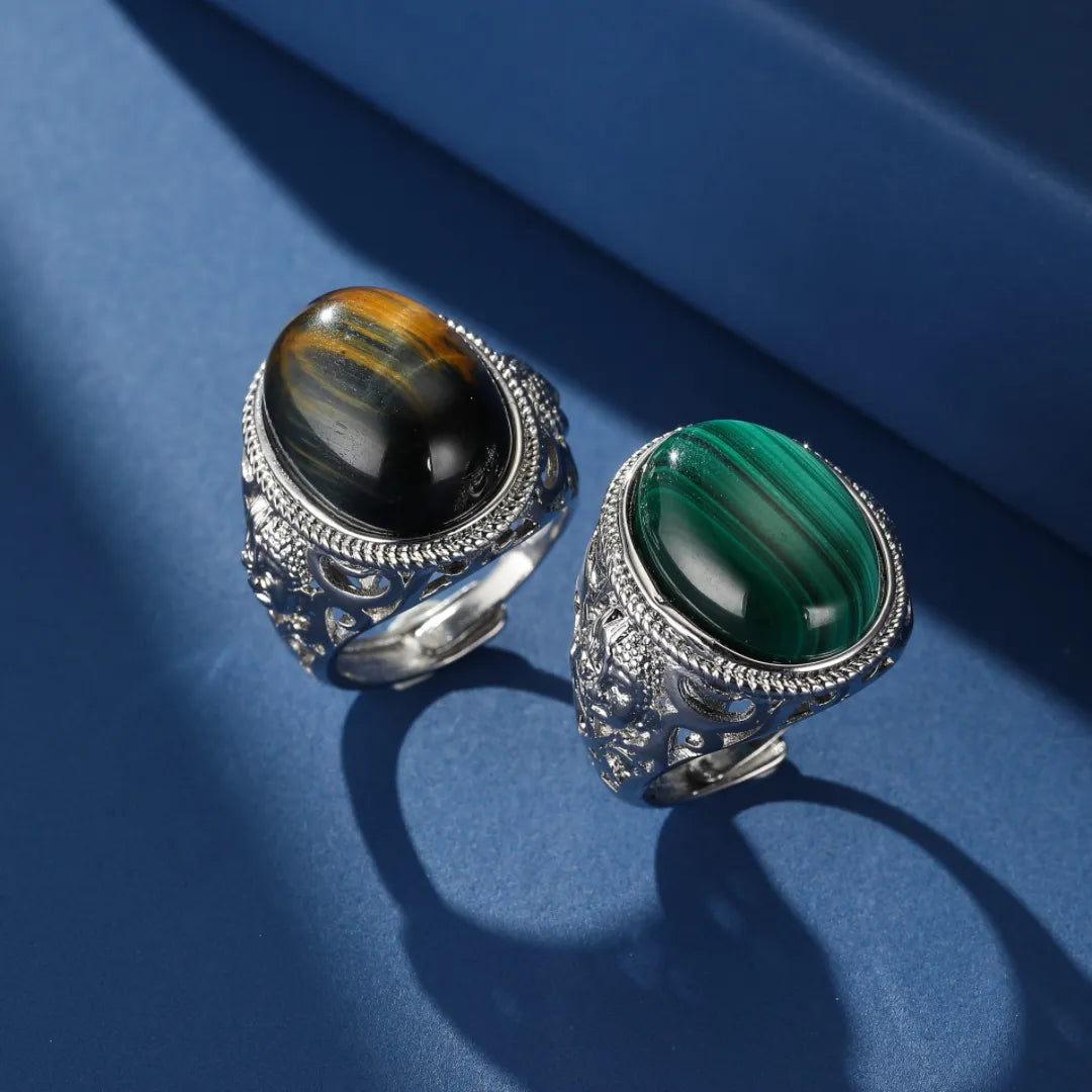Malachite or Tiger Eye Ring "Spiritual Energy" Silver