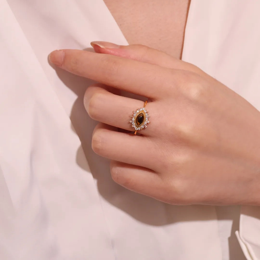 Tiger's Eye Ring "Aurora's Eye" Gold-Plated Silver
