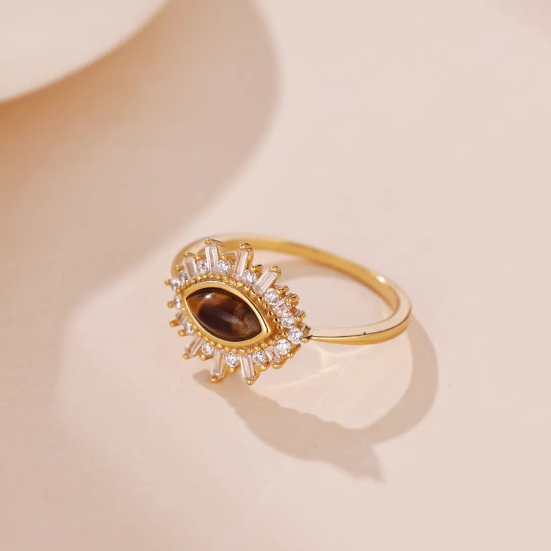 Tiger's Eye Ring "Aurora's Eye" Gold-Plated Silver