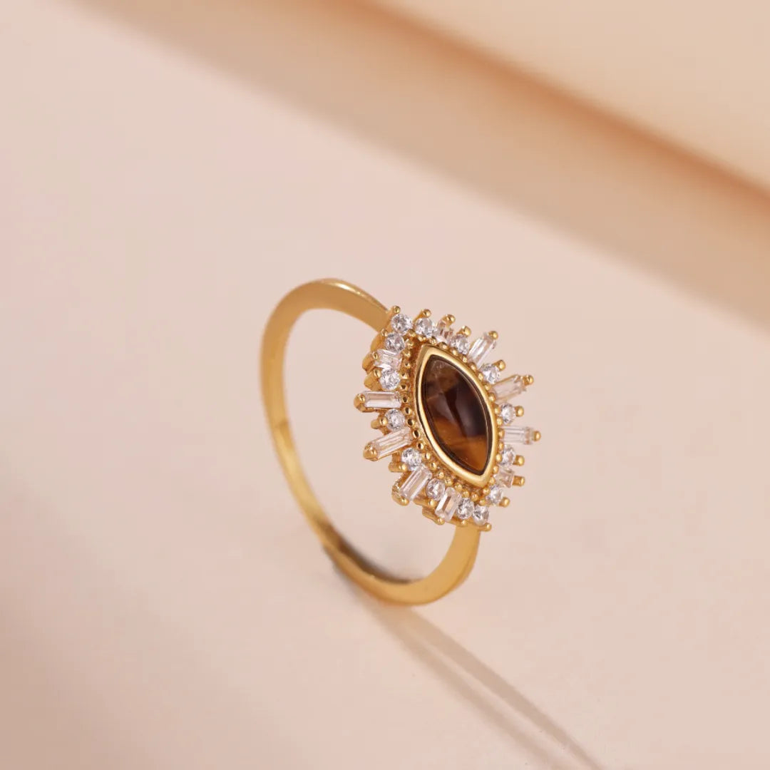 Tiger's Eye Ring "Aurora's Eye" Gold-Plated Silver