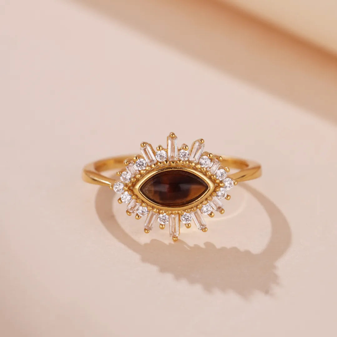 Tiger's Eye Ring "Aurora's Eye" Gold-Plated Silver