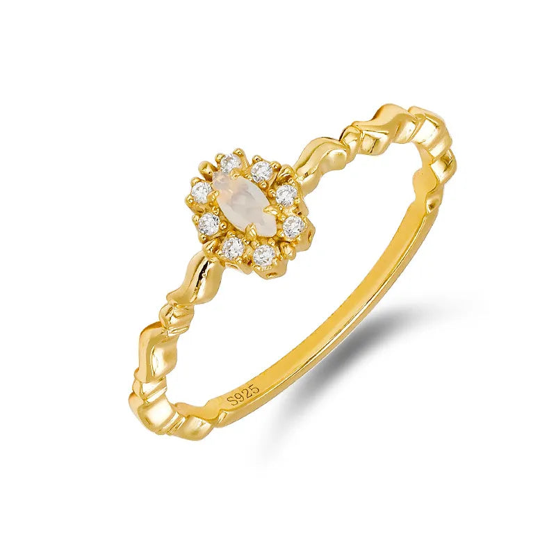 Opal Ring "Celestial Purity" Gold-Plated Silver