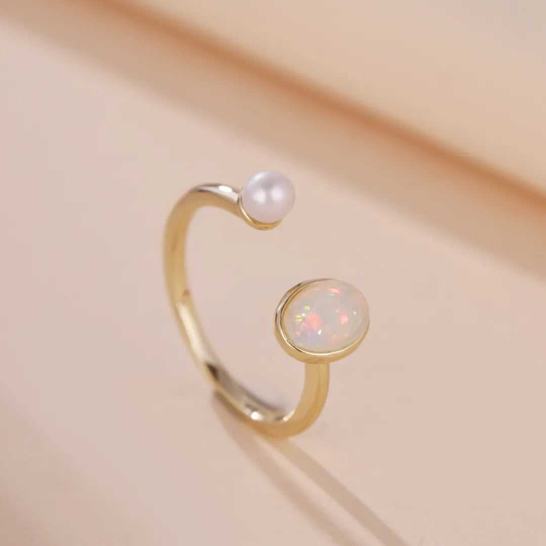 Opal Ring "Mystical Reflections" Gold-Plated Silver
