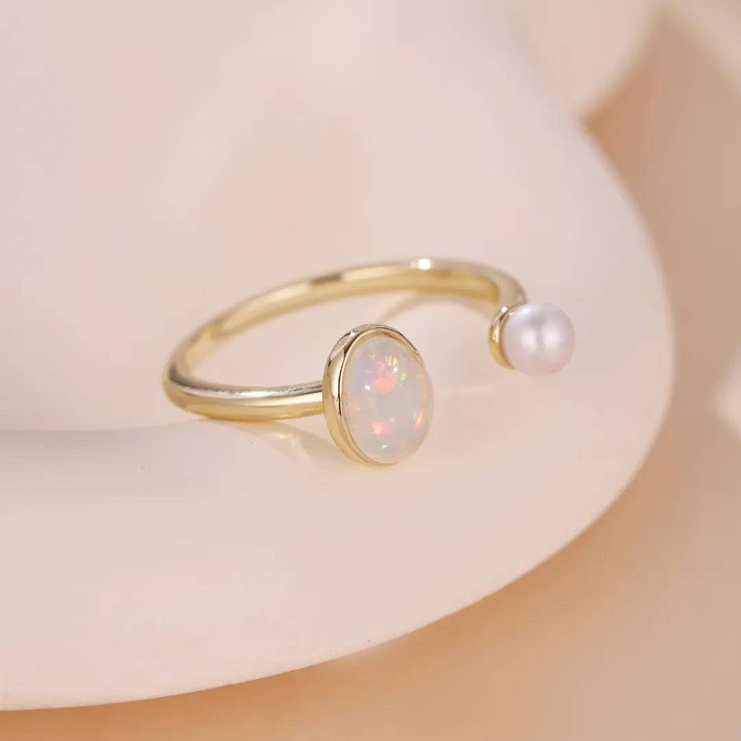 Opal Ring "Mystical Reflections" Gold-Plated Silver