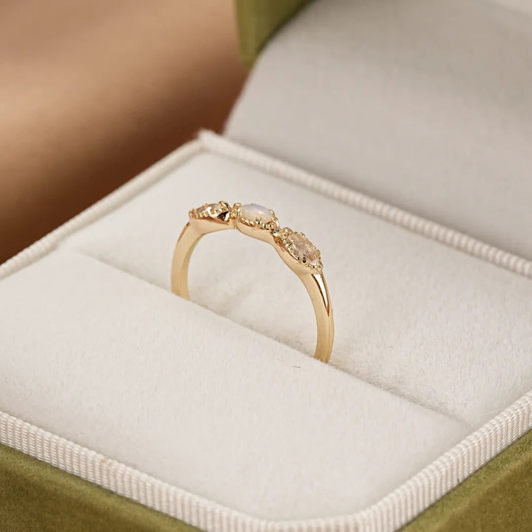 Bague Opale et Pierre de Lune "Charme Céleste" Argent Doré Or