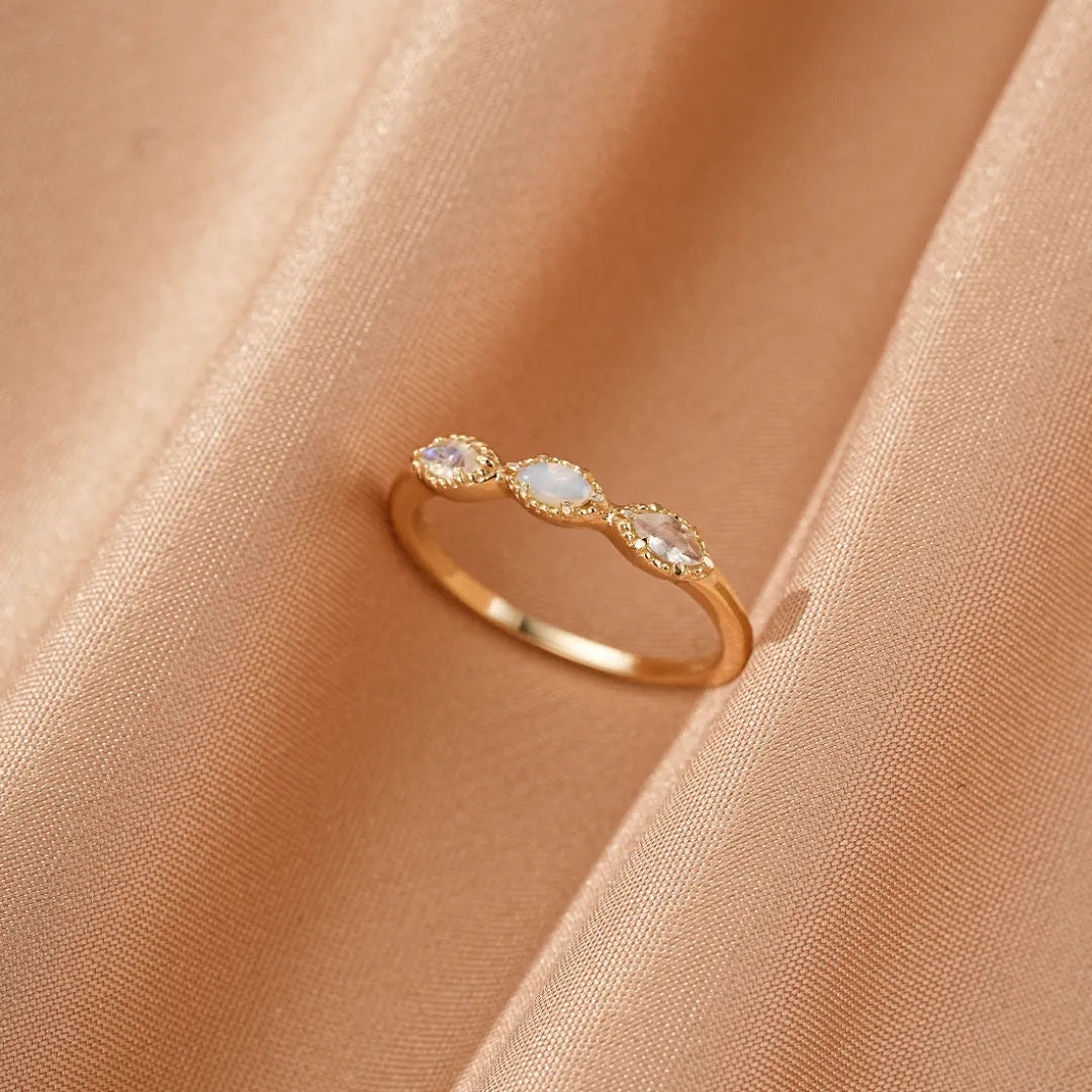 Bague Opale et Pierre de Lune "Charme Céleste" Argent Doré Or