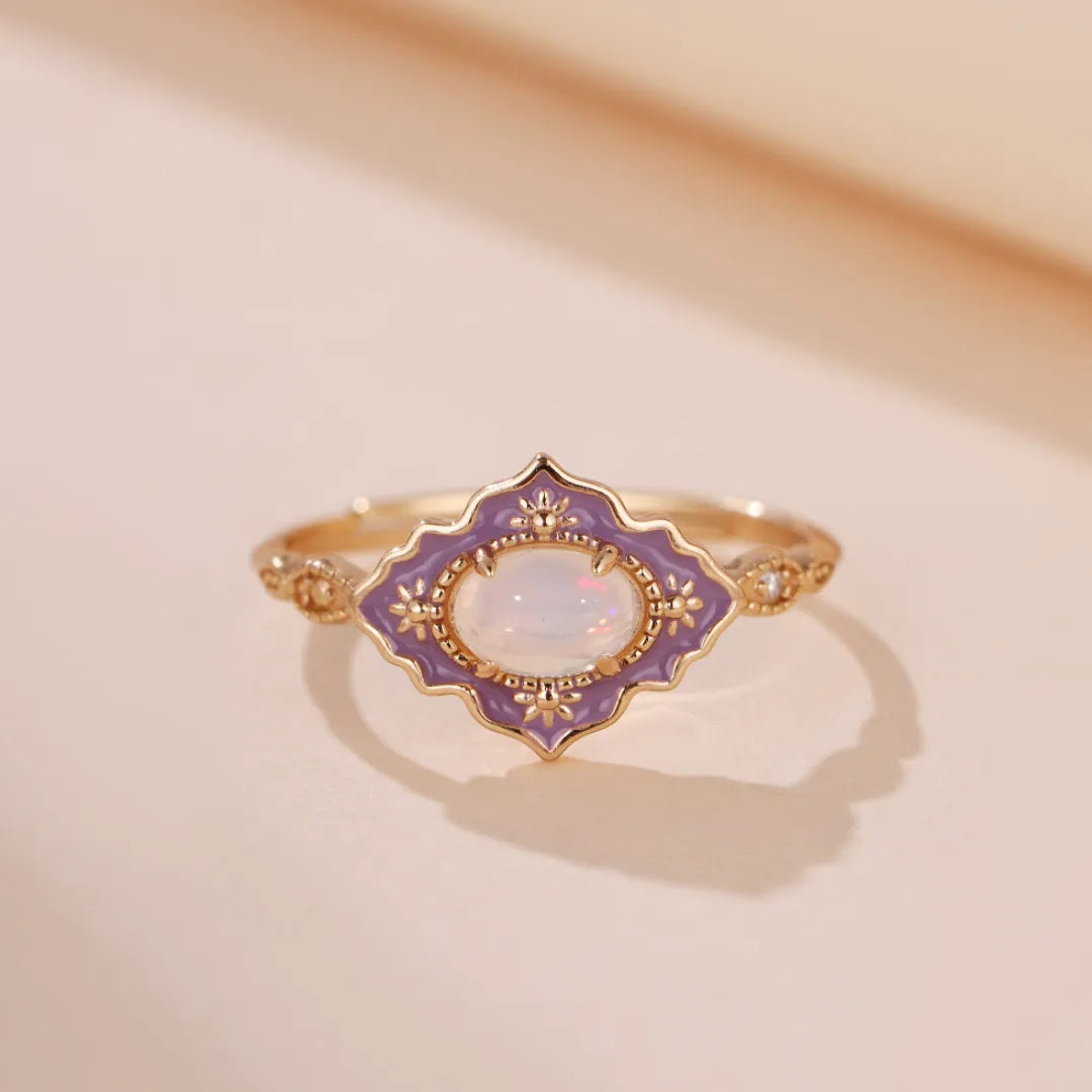 Opal Ring "Violet Wonder" Gold-Plated Silver