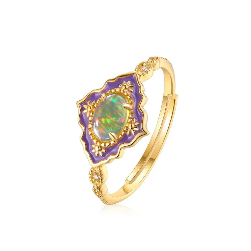 Opal Ring "Violet Wonder" Gold-Plated Silver