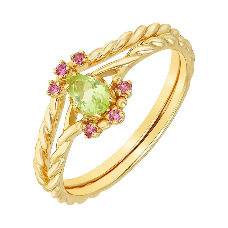 Peridot and Carnelian Ring "Optimism" Gold-Plated Silver