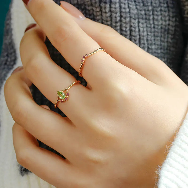 Peridot and Carnelian Ring "Optimism" Gold-Plated Silver