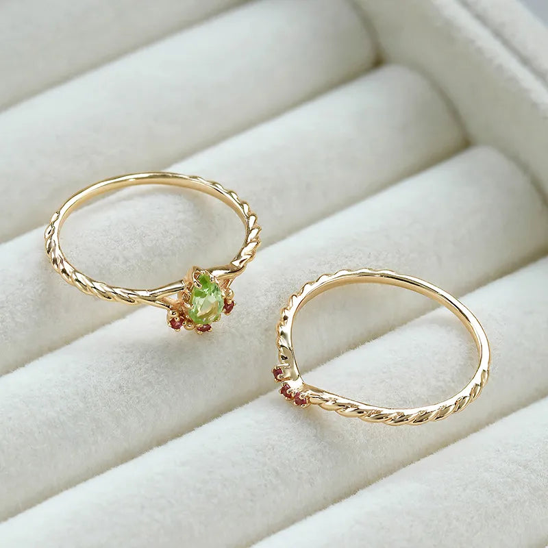 Peridot and Carnelian Ring "Optimism" Gold-Plated Silver