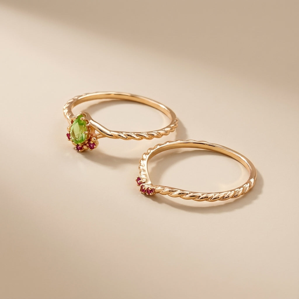 Bague Péridot et Cornaline "Optimisme" Argent Doré Or