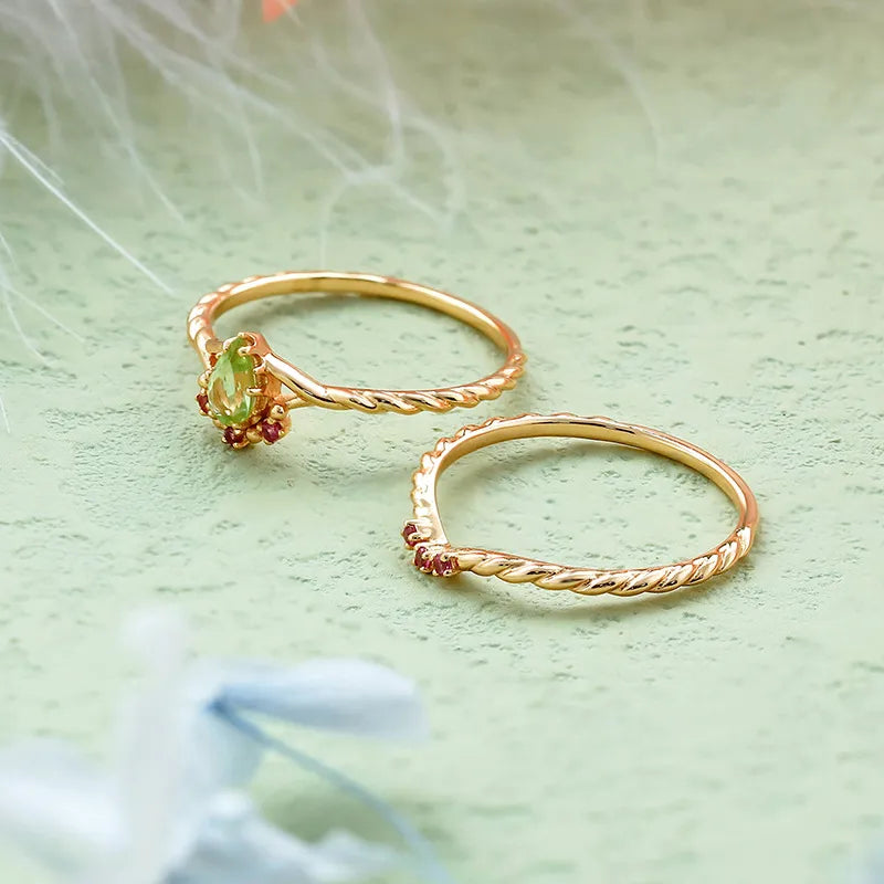 Peridot and Carnelian Ring "Optimism" Gold-Plated Silver