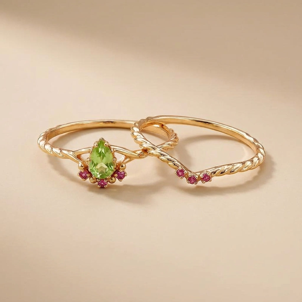 Bague Péridot et Cornaline "Optimisme" Argent Doré Or