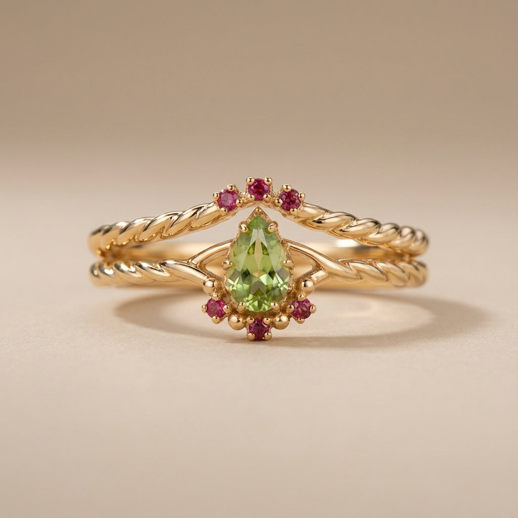 Bague Péridot et Cornaline "Optimisme" Argent Doré Or