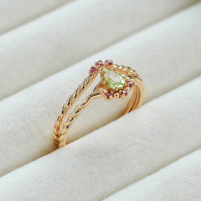 Peridot and Carnelian Ring "Optimism" Gold-Plated Silver