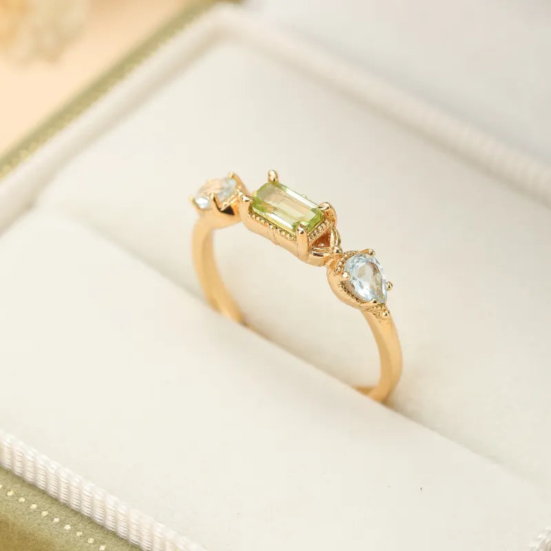 Peridot and Topaz Ring "Geometric Refinement" Gold-Plated Silver