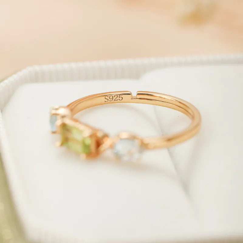 Peridot and Topaz Ring "Geometric Refinement" Gold-Plated Silver