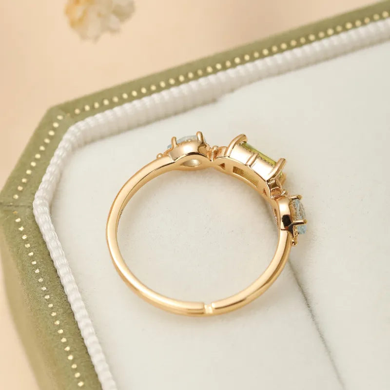 Peridot and Topaz Ring "Geometric Refinement" Gold-Plated Silver