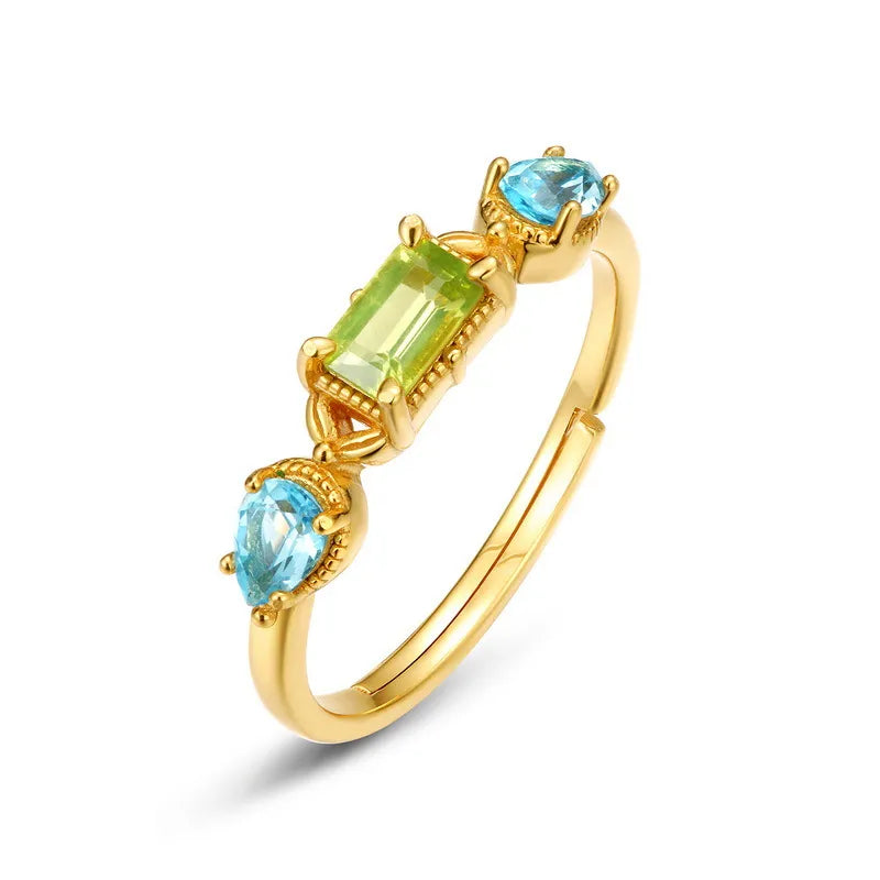 Peridot and Topaz Ring "Geometric Refinement" Gold-Plated Silver