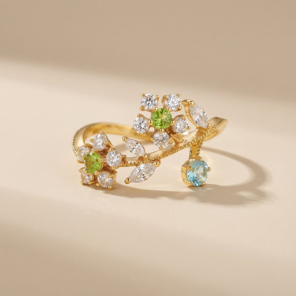 Bague Péridot "Fleur de Narcisse" Argent Doré Or