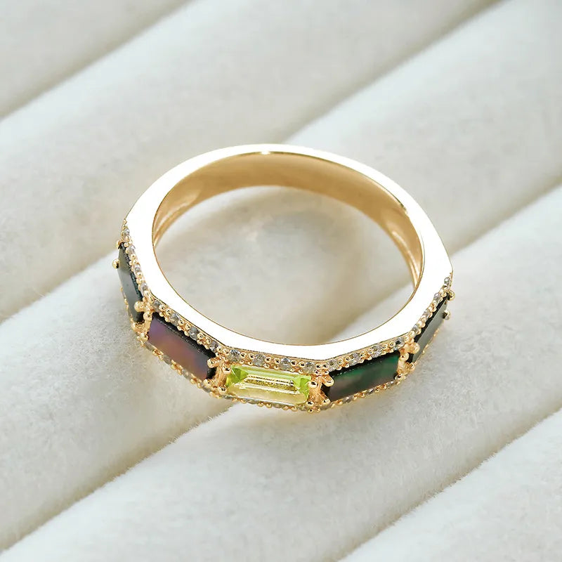 Peridot Ring "Luminous Reflections" Gold-Plated Silver