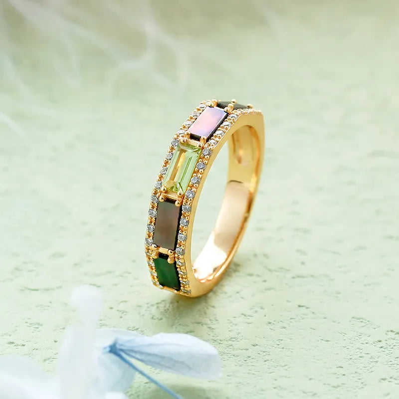 Peridot Ring "Luminous Reflections" Gold-Plated Silver