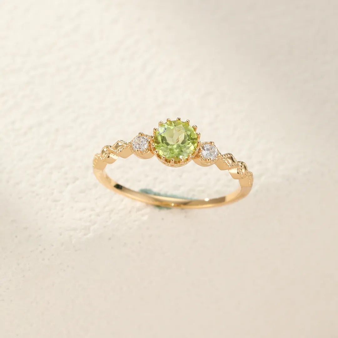 Peridot Ring "Green Sun" Gold-Plated Silver