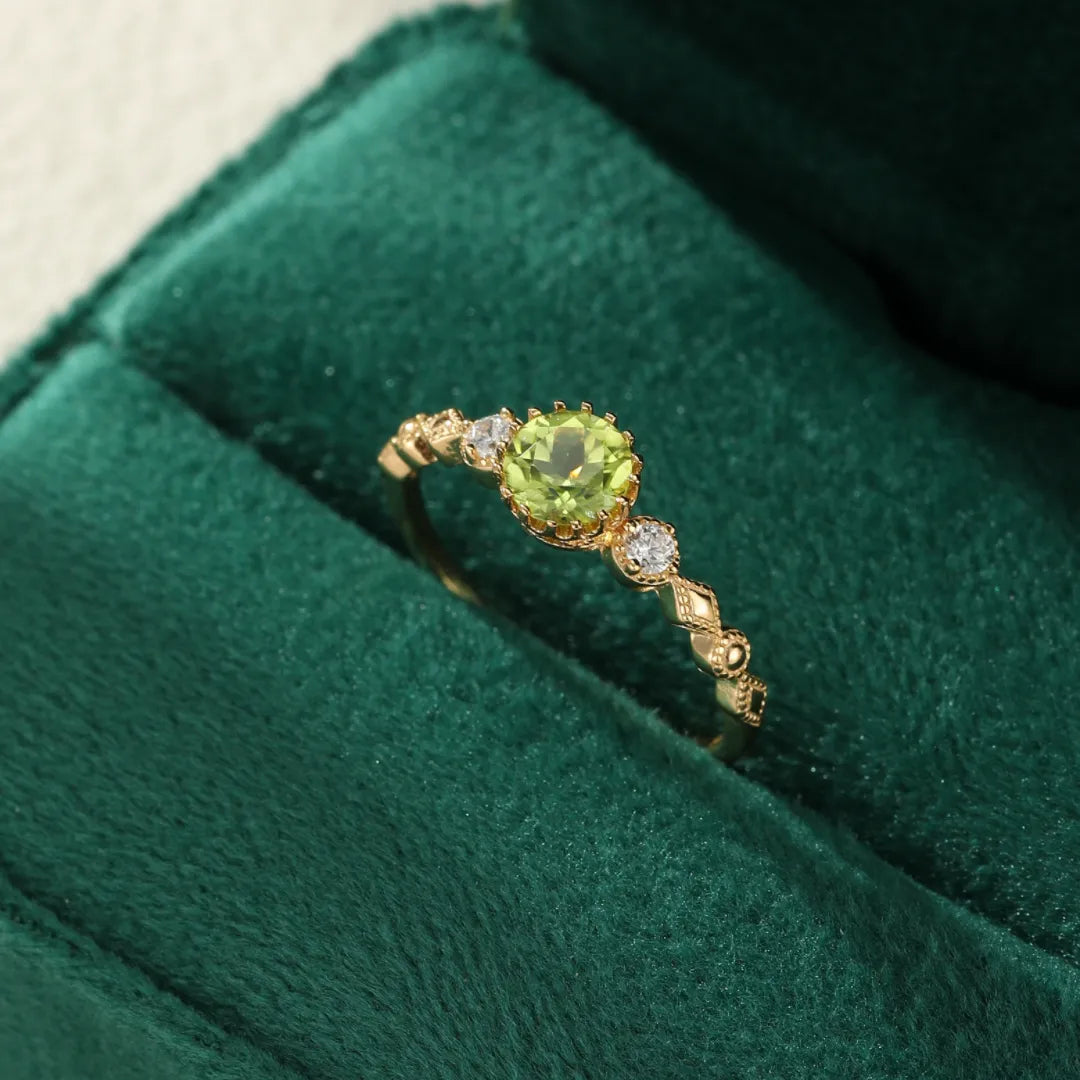 Peridot Ring "Green Sun" Gold-Plated Silver