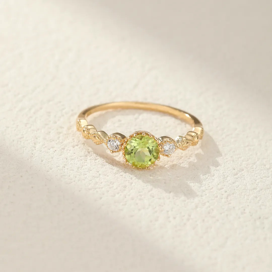 Peridot Ring "Green Sun" Gold-Plated Silver