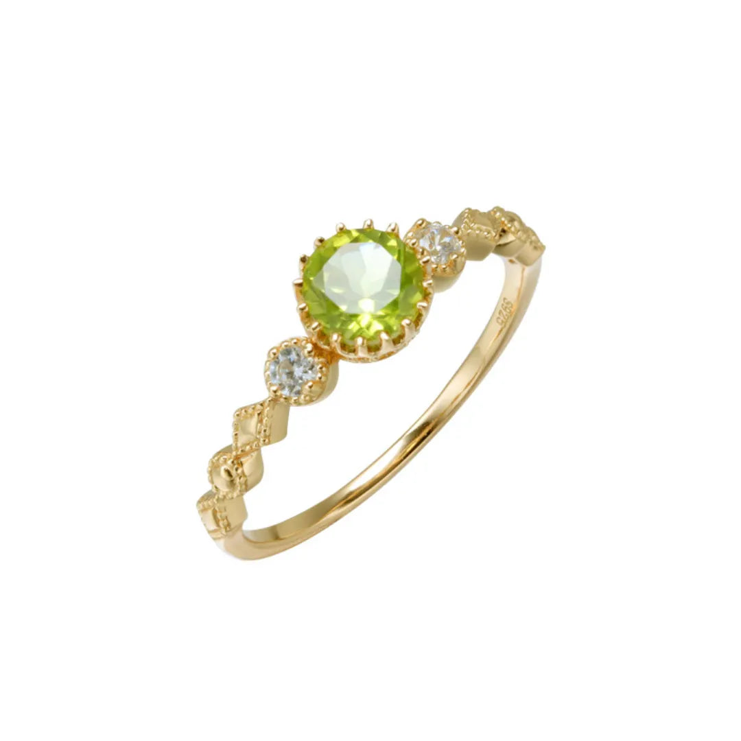 Peridot Ring "Green Sun" Gold-Plated Silver