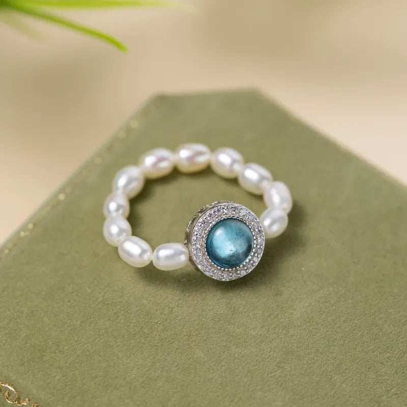 Aquamarine Pearl Ring "Oceanic Elegance" Silver