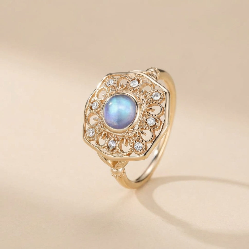 Bague Pierre de Lune "Reflet Enchanteur" Argent Doré Or