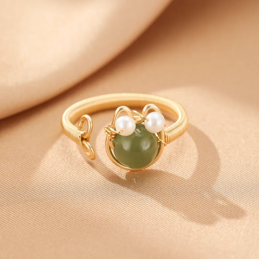 Bague Pierres Naturelles "Chaton Joyeux" Doré Or 14K