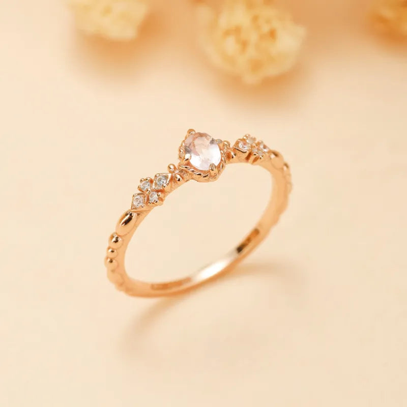 Rose Quartz Ring "Sweetness" Gold-Plated Silver