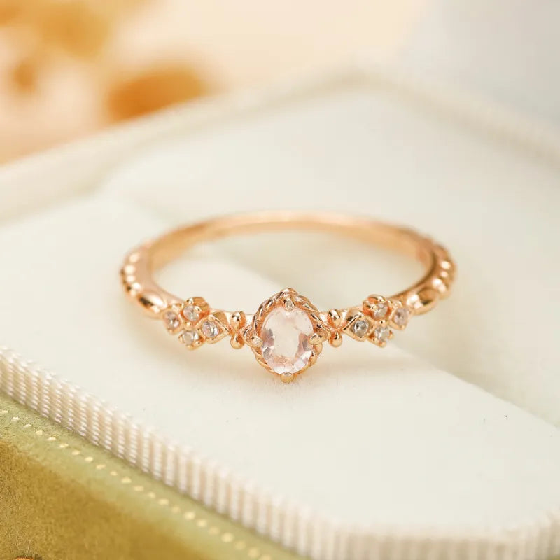 Rose Quartz Ring "Sweetness" Gold-Plated Silver