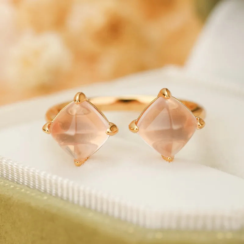 Rose Quartz Ring "Twin Sparkle" Gold-Plated Silver