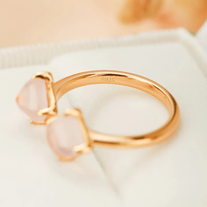 Rose Quartz Ring "Twin Sparkle" Gold-Plated Silver
