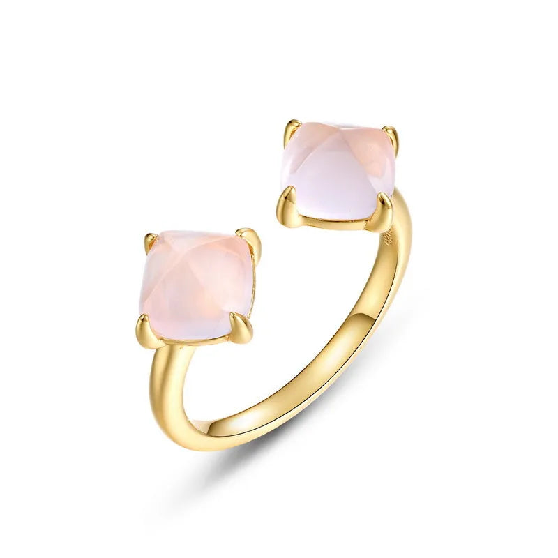 Rose Quartz Ring "Twin Sparkle" Gold-Plated Silver