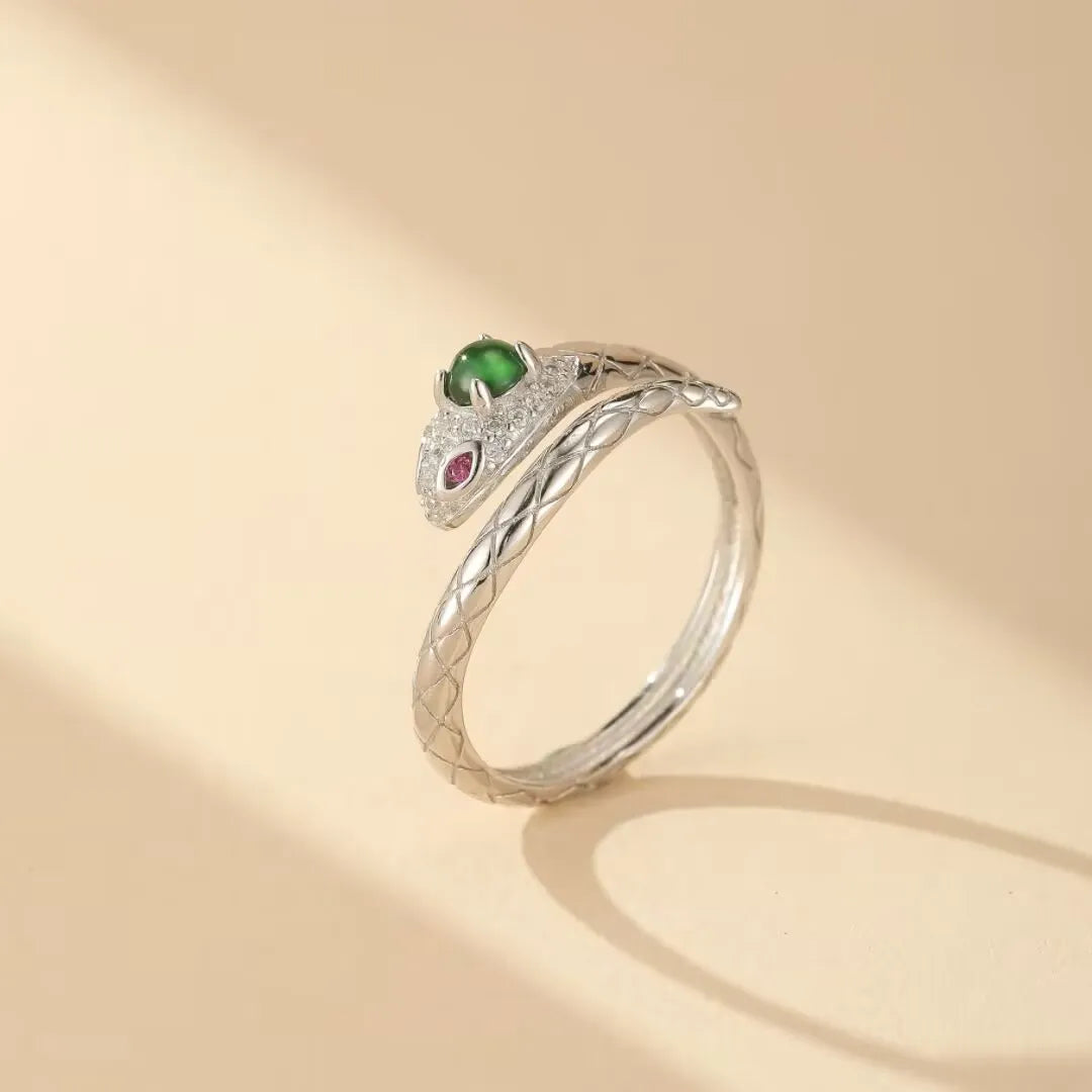 Snake Ring Jade "Snake Elegance" Silver