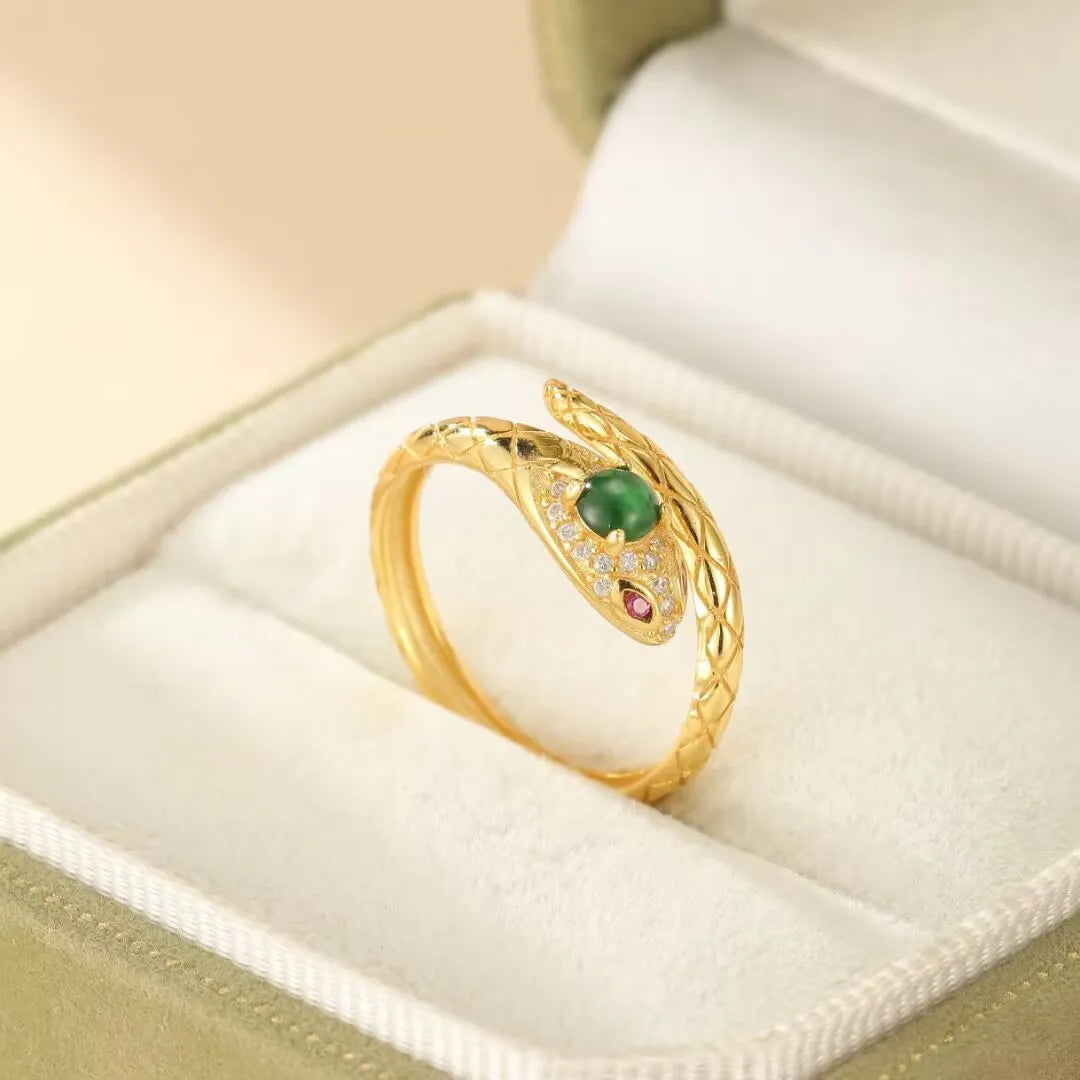 Snake Ring Jade "Snake Elegance" Silver