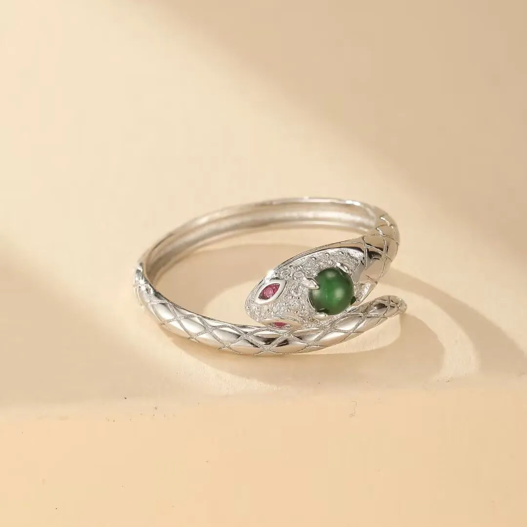 Snake Ring Jade "Snake Elegance" Silver