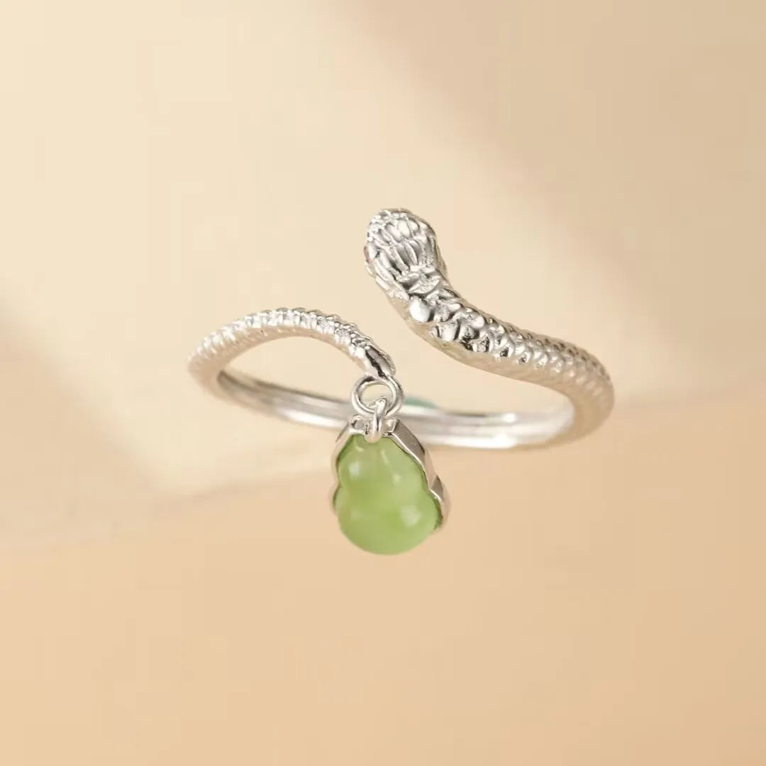 Snake Ring Jade "Enchanting Charm" Silver
