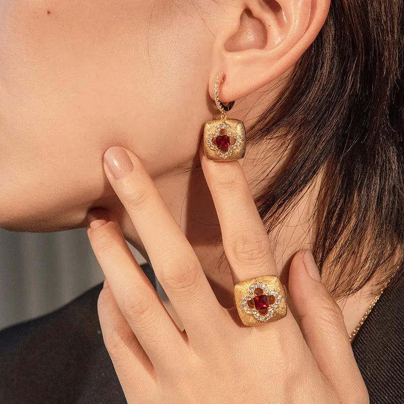 Carnelian Earrings "Floral Warmth" Gold-Plated Silver