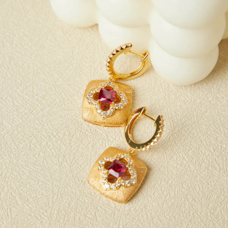 Carnelian Earrings "Floral Warmth" Gold-Plated Silver
