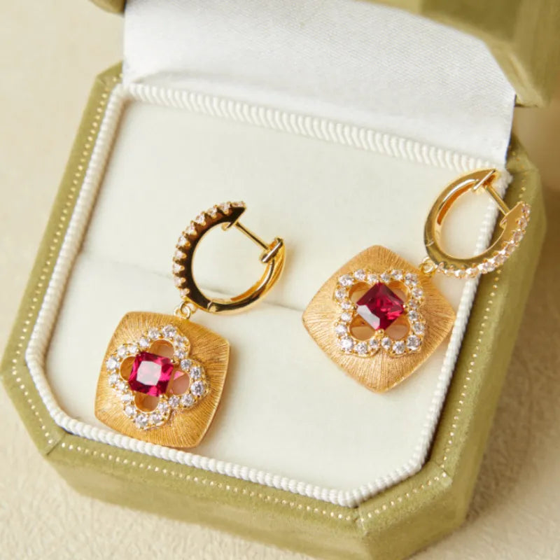Carnelian Earrings "Floral Warmth" Gold-Plated Silver