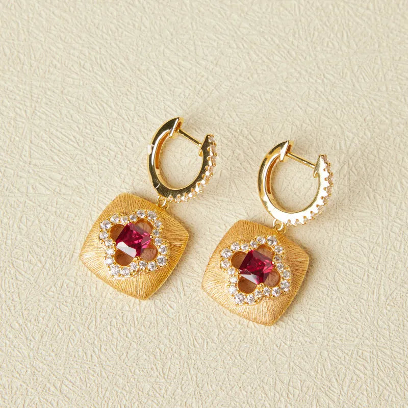 Carnelian Earrings "Floral Warmth" Gold-Plated Silver