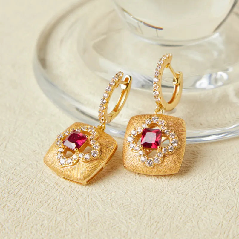 Carnelian Earrings "Floral Warmth" Gold-Plated Silver