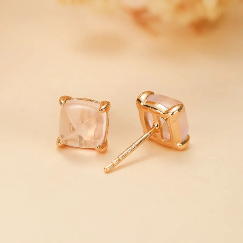 Rose Quartz Earrings "Twin Sparkle" Gold-Plated Silver